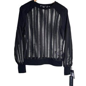 Blanc Noir Sweatshirt Women's Size X-Small Black Linear Mesh‎ Moto Goth Rocker